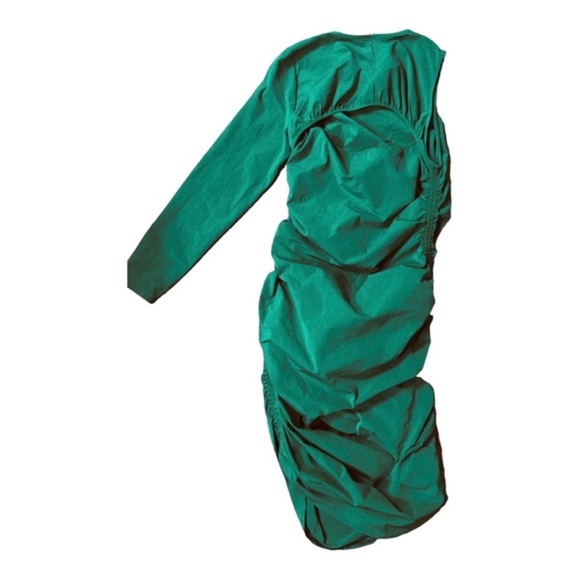 Zara emerald green asymmetrical side shirred ruching open back dress. Size large - Picture 8 of 12